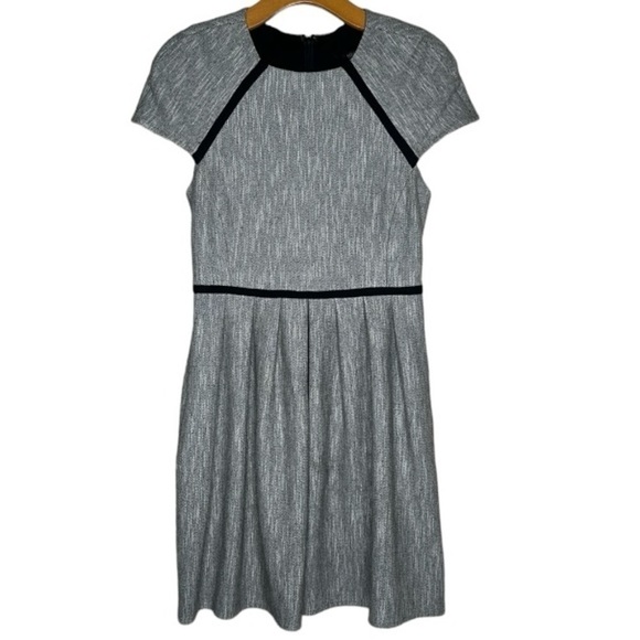 Tibi Herringbone Tweed Pleated Black Ivory Mini Cap Sleeve Dress Size 2 - Picture 6 of 14
